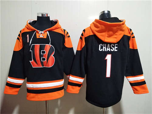 Cincinnati Bengals #1 Ja'Marr Chase Orange Black Ageless Must-Have Lace-Up Pullover Hoodie